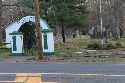 A 2010 Ford Explorer crashed through a fence and took down a pole by the Jewish cemetery on Route 114 on Sunday night, causing a commuter headache on Monday morning while P.S.E.G. repaired the pole. It is now being held up with a wire.