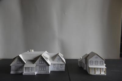 A model commissioned Ann Pyne shows her house and barn on Hill Street in Southampton on the right and the proposed Farrell house on the left.