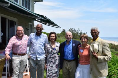 David Mazujian, E.T. Williams, Loida Lewis, Perry Gershon, Alice Tepper Marlin, and Bill Pickens in East Hampton on Saturday. Mr. Gershon wants to secure the Democratic nod to take on Representative Lee Zeldin in November.