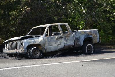 The truck that caught fire just west of the Hither Hills overlook in Montauk was destroyed.