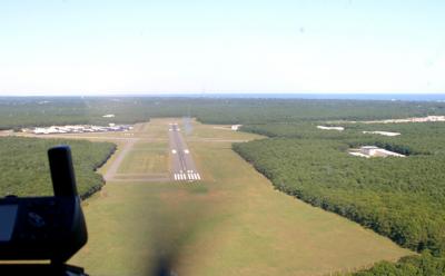 A pilot's view of East Hampton Airport, where a federal judge has allowed a town law setting curfews.