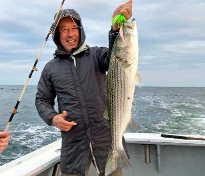 Charlie Bateman of East Hampton landed this striped bass on the Oh Brother! out of Montauk. 	Jon M. Diat