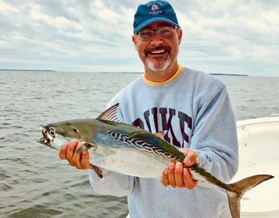 Doug Lowey landed and released this false albacore outside Fort Pond Bay on Sunday morning on a Deadly Dick tin.