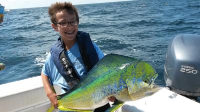 Max Polsky landed this mahimahi within sight of Montauk Point with his father, George, at the helm.