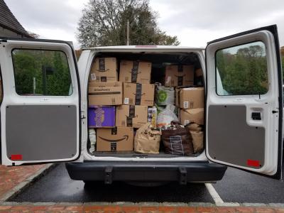 Donations from the East Hampton office of Saunders Associates for the East Hampton Food Pantry filled the back of a cargo van. A food drive at the real estate firm's various offices brought in more than 14,000 donated items.