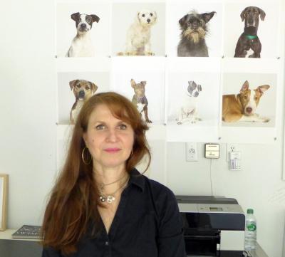 Francine Fleischer with some of her ARF subjects behind her in her studio