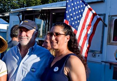 David Gruber, a candidate for the Democratic Party’s nomination for East Hampton Town Board, and Ilissa Loewenstein Meyer of the East Hampton Reform Democrats were at the Springs Community Food Festival, hosted by the Reform Democrats, last Thursday.