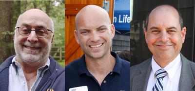 Three who would be town councilman: David Gruber, left, Manny Vilar, center, and David Lys. Mr. Gruber plans to challenge Mr. Lys, an appointed councilman, in a Democratic primary in September. He also has support from the East Hampton Independence Party. Mr. Vilar is the Republicans’ choice.