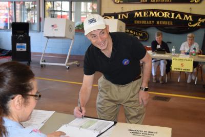 Perry Gershon, who was victorious Tuesday in New York's First Congressional District Democrat primary, cast his ballot at the East Hampton Firehouse earlier in the day.