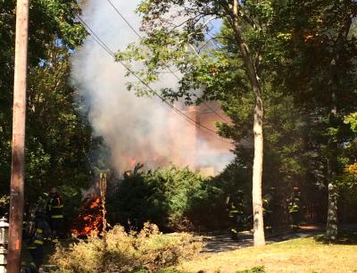 A caller reported flames were blowing out windows at a house on Hands Creek Road in East Hampton.