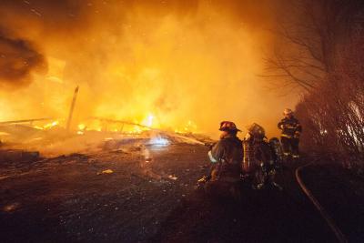 Amagansett firefighters battled a blaze that destroyed the house at 119 Miankoma Lane in Amagansett on Thursday.