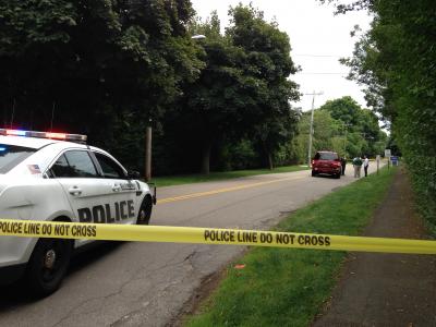 Police cordoned off a portion of the road where an S.U.V. hit a child on a bicycle on Thursday afternoon.