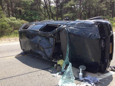 An S.U.V. rolled over on the Napeague stretch of Montauk Highway on Wednesday afternoon.