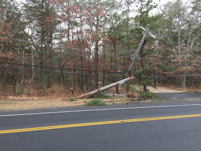 One of the two poles that a Mercedes-Benz S.U.V. struck after the driver apparently fell asleep behind the wheel on Sunday morning.