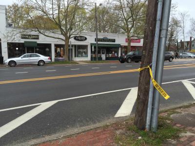 Crime scene tape was all that was left behind Sunday morning at the scene of an accident on Main Street in Bridgehampton where a pedestrian was struck.