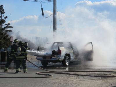 A truck caught fire by the beach access by Sloppy Tuna on Saturday.