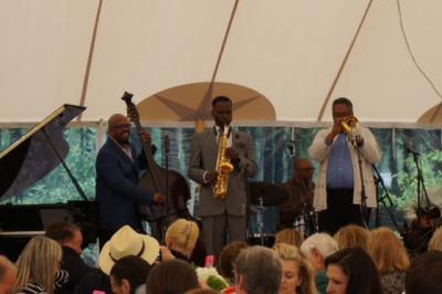 From left, Christian McBride, Mark Gross, and Jon Faddis performed at last year's Jazz for Jennings fund-raiser. Mr. Faddis will perform again at this year's benefit, which once again supports the Bridgehampton Child Care and Recreational Center.