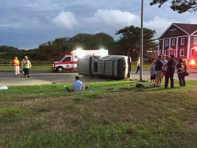 Montauk Highway was still closed at about 6 a.m., and a man was seen sitting in handcuffs on the ground while police searched the vehicle.