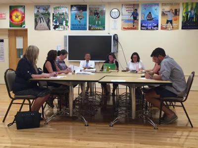 The Montauk School Board and administration are pictured during the July 19 school board meeting.