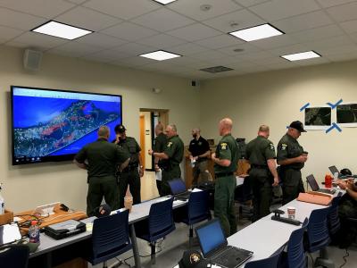 Department of Environmental Conservation officers were at a command post Thursday at the Stony Brook Southampton Campus for a joint law enforcement exercise focusing on radiological threats.