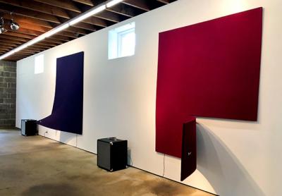 Naama Tsabar’s “Work on Felt (Variation 17) Burgundy,” from 2017, near, and “Work on Felt (Variation 19) Midnight,” from this year, are on view at the Fireplace Project through Sunday.