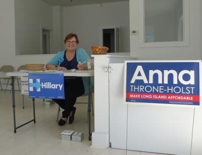 Cate Rogers was at the East Hampton Democrats village headquarters on Friday, ready to help people register to vote or share campaign literature for HIllary Clinton and Anna Throne-Holst, the Democrats' candidate for United States Representative.