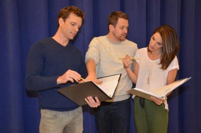 Paul Alexander Nolan, Michael Arden, and Kelli Barrett worked on a scene in "My Fair Lady."