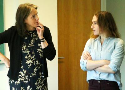 Susan Scarf Merrell, left, a professor in the college’s M.F.A. program in creative writing and literature, with Emily Smith Gilbert, the new editor in chief of The Southampton Review.