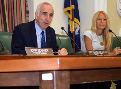 Supervisor Jay Schneiderman with Councilwoman Christine Scalera at a recent town board meeting