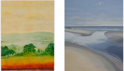 "Misty Morning" by Jerry Schwabe, left, and "Low Tide Pool, Wainscott" by Kirsten Benfield will be on view at Ashawagh Hall this weekend as  part of "Duo Tuo."