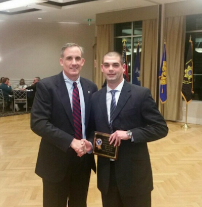 Chief Michael Sarlo presented Kenneth Alversa with the Police Officer of the Year award last week.