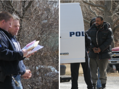 William LaGarenne, left, and Freddie Parker, right, remained in custody as they left East Hampton Town Justice Court with police officers on Thursday.