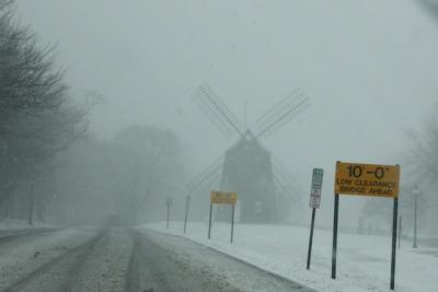 Hook Mill in a snow storm.