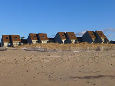 Phase one of a planned downtown Montauk erosion-control planned by the Army Corps of Engineers would include a reinforced artificial dune at the Surf Club condominiums.