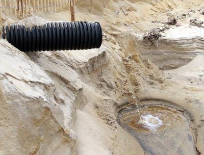 Stormwater runoff onto the ocean beach at Surfside Place in Montauk earlier this year showed potentially harmful bacteria at a level more than 130 times greater than a federal health standard.