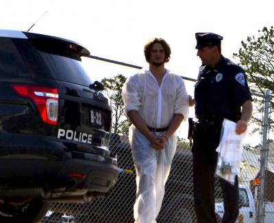 Jesse Werner Steudte, 21, before his court appearance in Southampton on Saturday morning, where he pleaded not guilty to driving while intoxicated charges after an accident in which a bicyclist was killed.