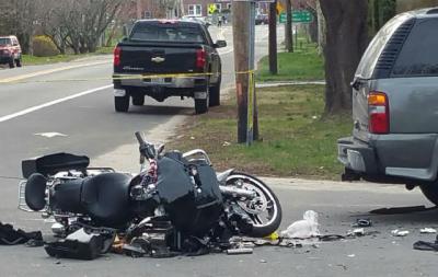 Montauk Highway and Norris Lane in Bridgehampton following an accident that sent a motorcyclist and passenger to separate hospitals on Sunday afternoon.