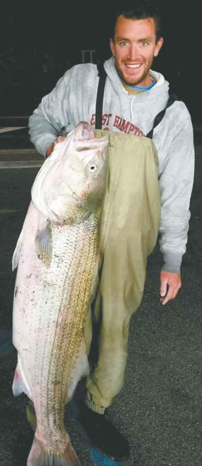 Ben McCharron landed a 55.14-pound bass under the Lighthouse on the evening of Oct. 4 to lead the Montauk SurfMasters tournament’s waders division.