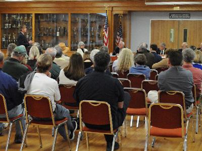 A packed hearing room greeted the East Hampton Village Board of Trustees when the question of a leash law for dogs on the beach was to be discussed.