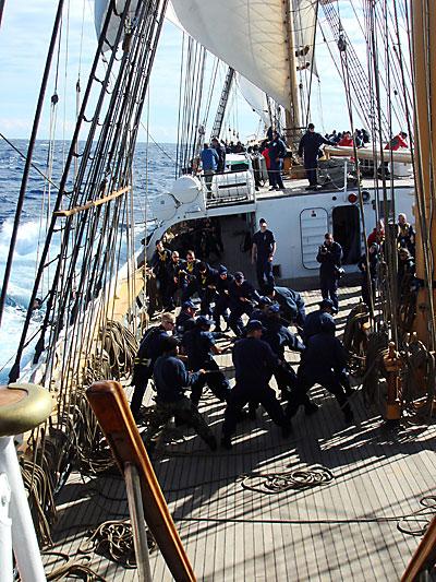 United States Coast Guard Barque Eagle heeled on a starboard tack