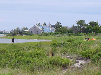 A kite surfer was found dead in the waters off Lazy Point in Amagansett on Sunday.