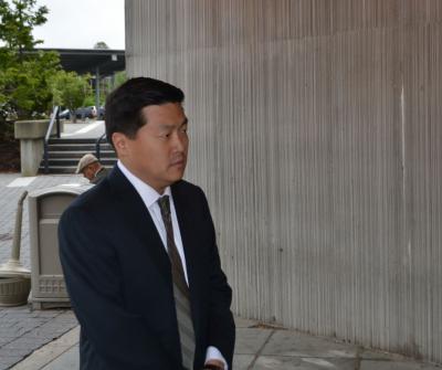 Jason Lee entering the criminal courts building in Riverside today