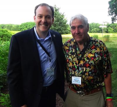 Rep. Lee Zeldin, left, at the South Fork Natural History Museum benefit on Saturday, with its president, Andy Sabin of Amagansett, has criticized a meeting between a representative of the Russian government and the Trump campaign.