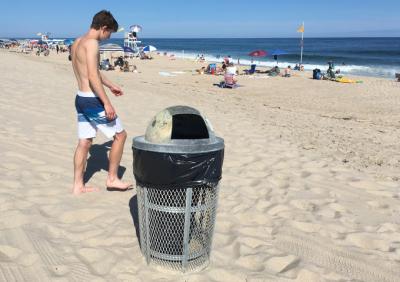 Main Beach in East Hampton, where trash cans placed on the sand by officials have been the subject of renewed debate.