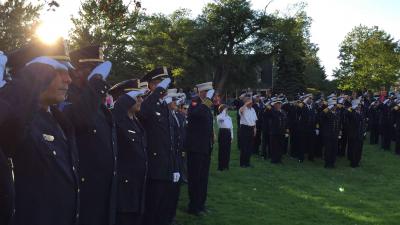 Police officers, firefighters, and emergency medical technicians gathered on Friday evening in East Hampton for the 9/11 ceremony to reflect on the events 14 years ago.