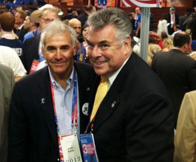 Andy Sabin, left, and Representative Peter King at the Republican National Convention in Tampa, Fla.