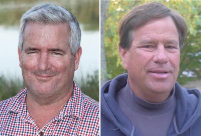 Brian Byrnes, left,  an East Hampton Town trustee who had fallen just short of victory on Election Night, was apparently re-elected after an unofficial count of absentee ballots, while Sean McCaffrey, right,also an incumbent, was ousted.