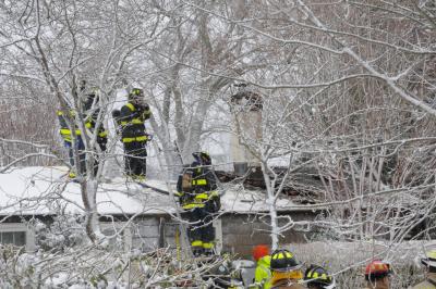 Firefighters took to the roof to cut a hole to vent a fire that broke out on Egypt Lane on Monday afternoon.