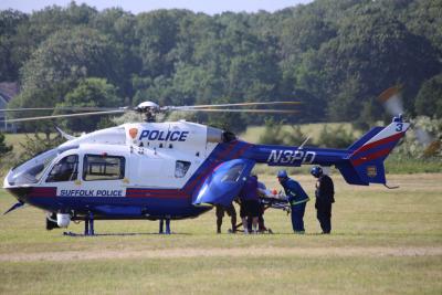 A Suffolk County medevac helicopter picked up a woman who was seriously injured in an accident in Montauk on Friday afternoon.