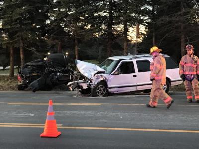 The vehicles involved in the crash on Montauk Highway in Water Mill Tuesday morning sustained heavy damage.